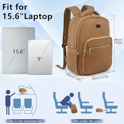 POWER KING 15.6'' Laptop Backpack Womens/Mens, Waterproof Rucksack Bag with Anti-theft Pouch, Lightweight Small Backpack Casual Daypack for Travel/College/Work (Khaki, 25L) — view 2
