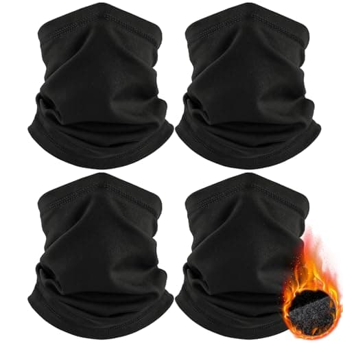 HEGGCOOE 4 Pcs Neck Warmer Snood for Men & Women, Winter Windproof Fleece Neck Gaiter Face Cover Scarf for Outdoor Sport Motorcycle Skiing Running Cycling (4x Black)