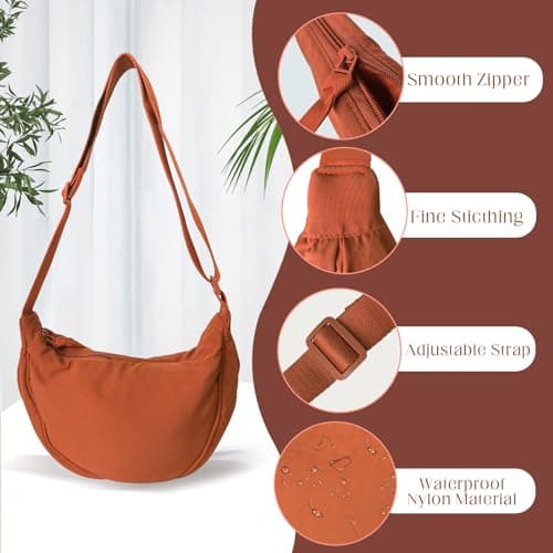 LOCCY Crescent Bag for Women Nylon Crescent Bag Dumpling Bags Nylon Crossbody Bags Women with Adjustable Strap Portable Crescent Purse for Daily Use (orange) — view 4