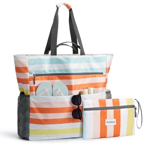G4Free Large Beach Bag for Women Waterproof Sandproof Beach Tote Bag with Makeup Bag Zipper Pocket
