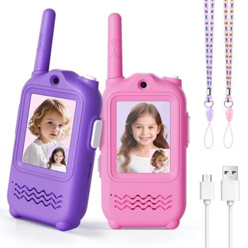 Kids Video Walkie Talkies, 2 Pack Long Range Rechargeable Walkie-Talkie for Kids Toys for Girls for Indoor, Camping, Travel, Christmas Birthday Gifts for Boys Girls Age 3 4 5 6 7 8 (Pink&Purple) — view 2