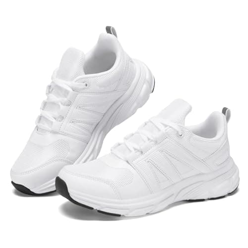 RTOUNT Womens White Trainers Women Mesh Tennis Non Slip Running Sneakers Womens Breathable Casual Walking Shoes for Gym Travel Work Training Size 5 — view 4