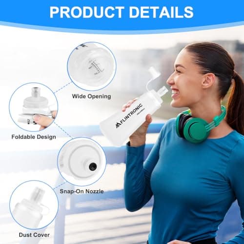 flintronic 2PCS Soft Flask TPU, 500ML Collapsible Water Bottle, Lightweight Running Soft Water Bottle for Unisex Hydration, BPA-Free, Leakproof Foldable Water Bottle for Running, Cycling, Climbing — view 3