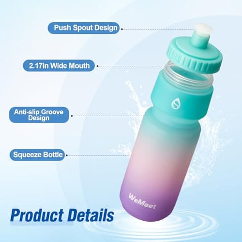 WEMEET Lightweight Cycling Water Bottle 2-Pack, Fits Most Bike Cages, Squeeze Water Bottle for Cycling, Running, Fitness(Black & Green Pink Purple, 1000ml) — view 3