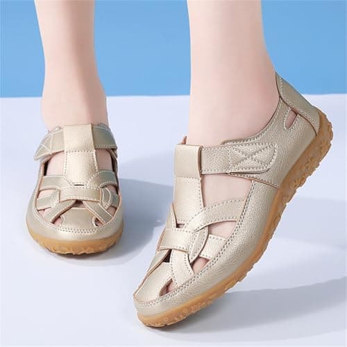 Flat Sandals for Women Extra Wide, Closed Toe Sandals for Women, Gold — view 2