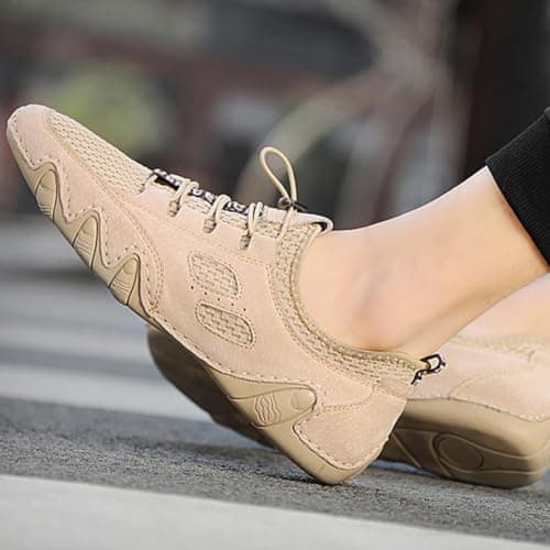 Men's Driving Shoes Breathable Mesh Slip On Walking Sneakers Lightweight Casual Trainers with Flexible Rubber Sole for Travel Driving Work Outdoor Hiking Road Trips Daily Walking (Khaki,8) — view 4