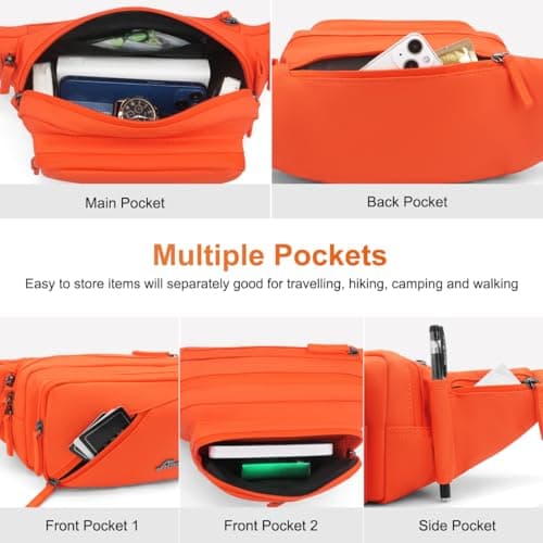 REETEE Bum Bag Fanny Pack Men Women Water Resistant Waist Packs Sports Waist Bag with Bottle Holder, Walking Waist Pack Bumbag with Adjustable Belt for Running Travel Cycling Outdoor Sport (Orange) — view 4
