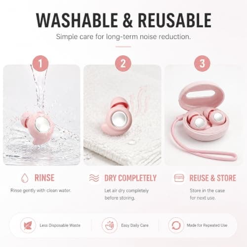 Noise Cancelling Ear Plugs for Sleep & Sleeping, Reusable Silicone Earplugs for Travel, Concerts & Side Sleepers, Ultra-Soft Noise Reduction for Snoring & Tinnitus Relief, 4 Sizes (Pink) — view 3