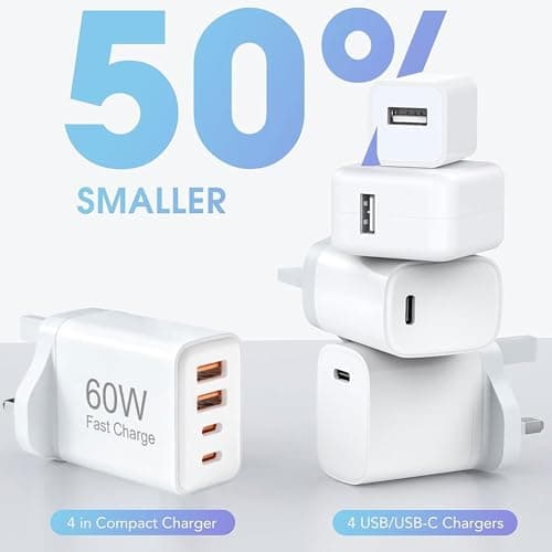 USB C Charger 60W,2Pack 4Port Fast Charging Type C UK Wall Plug for lPhone — view 4