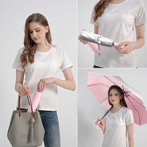 BAODINI Small UV Protection Travel Umbrella Compact for Rain and Sun UPF 50+ Windproof Portable 42 inch Umbrella for Women and Men — view 4