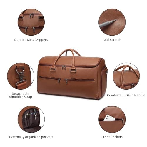 Carry On Garment Bag for Travel, Convertible Travel Garment Bag for Men Women, 2 in 1 Hanging Suitcase Suit Business Travel Bag, Brown — view 4
