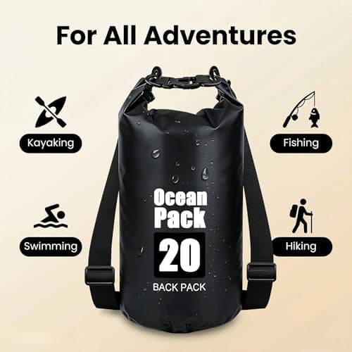 RONGZUBAT 5L Waterproof Dry Bag with Adjustable Shoulder Strap, Roll Top Dry Sack, Lightweight Waterproof Bag for Kayaking, Paddle Boarding, Boating, Beach, Swimming, Camping and Travel - Black — view 3