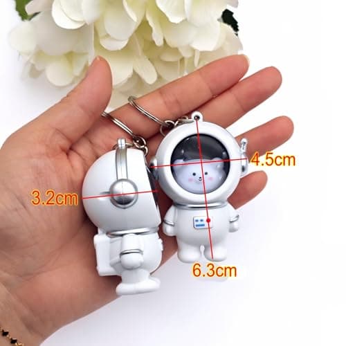 JZK 2x LED Cartoon astronaut keychain, cute spaceman key ring for backpack, space themed gift, bithday party favours giveaways thankyou gift, class prize — view 5
