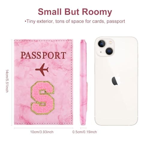 ILIYAH Personalized Initial Passport Holder – Pink Marble Chenille Letter, Waterproof PU Leather Passport Cover, Cute Travel Gift for Women and Girls — view 4