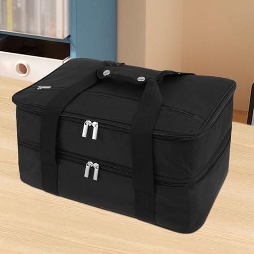 Foppla Insulated Double Casserole Carrier Expandable Thermal Tote Bag Lightweight Thermal Tote with Handles Leakproof Snack Tote Bag Wide Opening Thermal Food Carrier for Work Travels Outdoor(black)