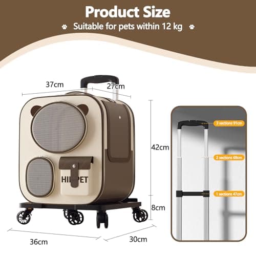 Galatée Pet Backpack With Wheels, Comfort Cat Backpack Removable Rolling Wheels, Pet Rolling Carrier, Dog Backpack Great For Travel/Hiking/Outdoor Use(Brown) — view 6