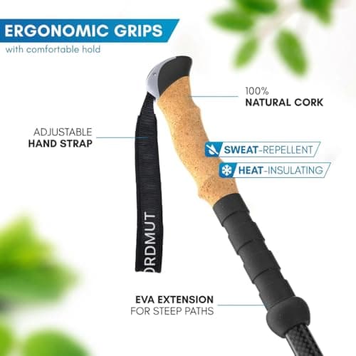 NORDMUT® Foldable Hiking Poles made of Ultralight Aluminum or Carbon – from 1.50 m or 1.65 m – Stable Foldable Hiking Poles with Ergonomic Handles – Compact Pack Size (Carbon / 115-135cm) — view 5