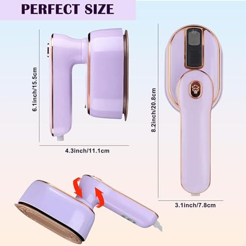 Loveächt Purple Travel Iron Steam Iron - 180° Rotating Foldable Handheld - Ceramic Soleplat - Portable Iron Steamer for Travel, Home — view 2