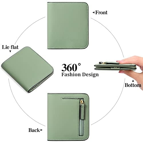 GAEKEAO Women's Wallet RFID Blocking Leather Compact Bi-fold Wallet for Woman Zipper Coin Pocket Small Ladies Purse with ID Window (Light Green) — view 4