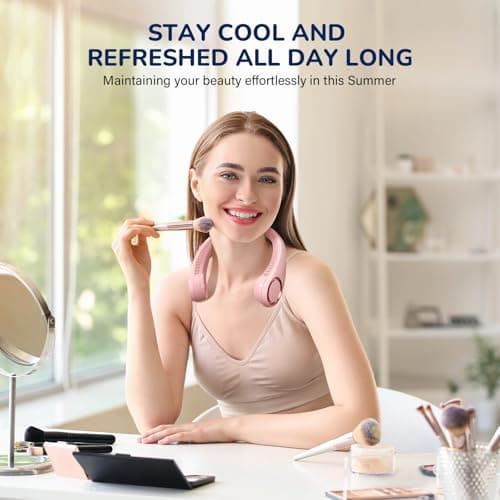Morelax Neck Fan, Portable Neck Fan,Hands Free Bladeless Mini Fan with 360°Cooling Airflow, 3 Speeds Adjustable,Ultra Quiet Wearable, Suitable for Indoor Outdoor Travel Sports (Pink) — view 4
