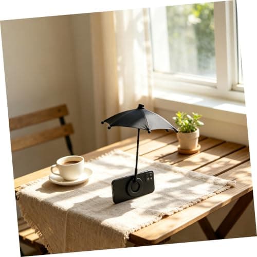 Toyvian Magnetic Phone Umbrella for Sun Protection, Mini Folding Mobile Phone Sunshade with Reflective Coating and Metal Plastic Frame, for Balcony and Travel Use — view 5