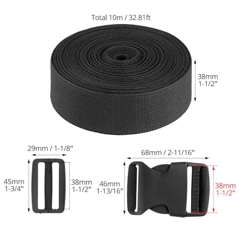 QWORK® 1.5 Inch Nylon Webbing Strap Kit - 11 Yards with 10 Plastic Buckles & Tri-Glide Slides for DIY Luggage, Bag, Backpack Repair (3.8cmx10m Strap) — view 6