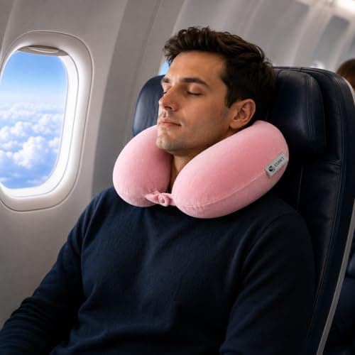 Egret Memory Foam Travel Neck Pillow, 360° Head, Neck & Chin Support, 2-Level Adjustable Neck Pillow for Travel with Removable Washable Cover, for Long Flights (Pink — view 2