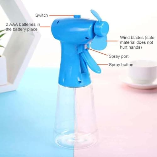 Portable Water Mist Spray Fan,Handheld Outdoor Cooling Hand Fans,Battery Powered,Cooling Fan with 500ml Water Spray Bottle ,Personal Cooling Device For Indoor Outdoor Travel Summer Beach (Blue) — view 2