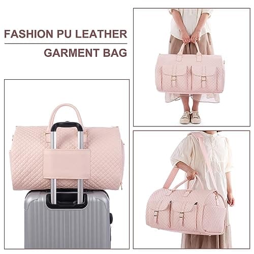 Convertible Leather Garment Bag for Women - 2 in 1 Hanging Suitcase With Shoe Pouch and Travel Duffle — view 6