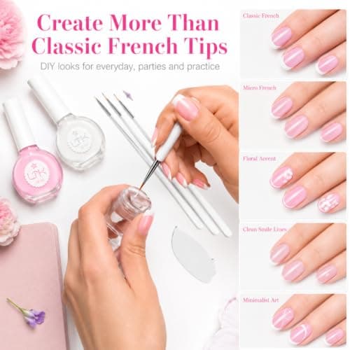 French Manicure Nail Polish Kit, Quick-Dry Pink & White Varnish, 12ml x 2 — view 6