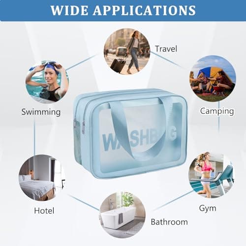 Clear Toiletry Bag, Wet Dry Separation PVC Makeup Cosmetic Bag, Large Capacity PVC Wash Bags with Handles for Women Girls Blue — view 6