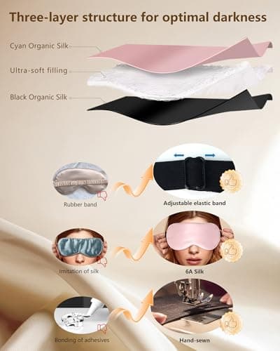 Aosun Silk Sleep Mask, 22-Momme 100% Pure Mulberry Silk Light-Blocking Eye Mask with Adjustable Strap, Hypoallergenic, Gifts for Women and Men（Pink） — view 5