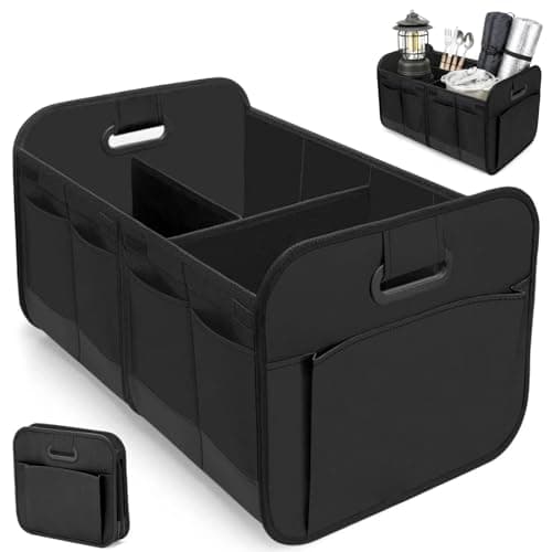 Car Sstorage Box Foldable Car Boot Organiser, Oxford Polyester Waterproof Trunk Organizer with Multi-Compartment, Non-Slip Velcro Base for Cars SUV Trucks, Motorhomes & Boats, Dorm Bedroom Wardrobe