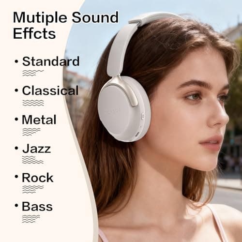 RORSOU B8 Bluetooth Headphones Over Ear, 6 EQ Music Modes and 50H Playtime Deep Bass Wireless Headphones with Mic, Lightweight Folding HiFi Stereo Headset for iPad/Travel/Tablet/PC/Home Grey — view 4