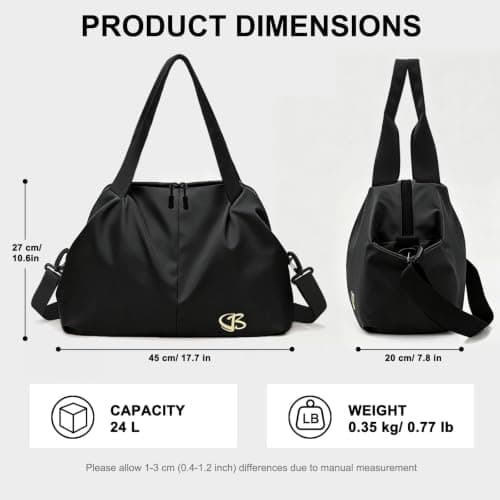 Vllcsla Sports Duffle Bag Small for Women with Wet Pocket, 45x20x27 cm, Womens Gym Tote Bag Duffle Bags, Waterproof Overnight Weekend Carry On Bags, Lightweight, for Gym/Swim/Beach (Black) — view 3