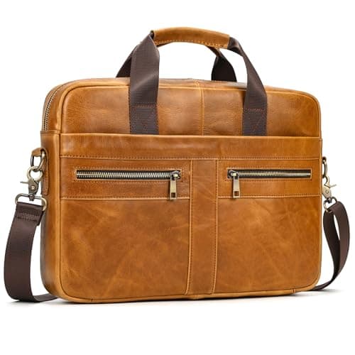 newsbirds Laptop Bag for Men, 15.6 inch Men Briefcase Computer Sleeve Case Leather Shoulder Messenger Bag Briefcase for Men Women Travel Outdoor Business Office Hangbag Laptop, 3316 Yellow