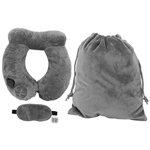 GETKIVA Inflatable Travel Neck Pillow U Shaped 4 Pack 32 x 30 x 10 cm One Press Auto Inflate Portable Neck Support (Grey)