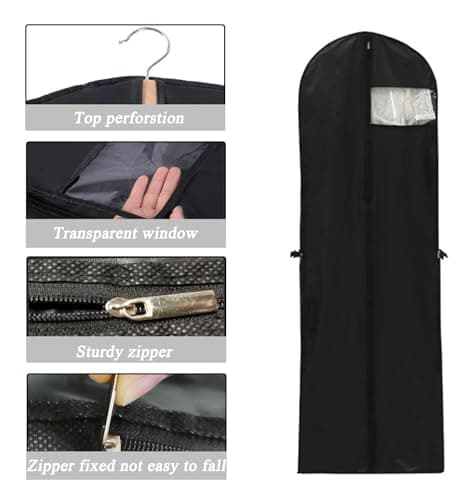 1 Pack Long Dress Covers Bag Dust Proof Clothes Covers Moth Proof Garment Bag Wedding Dress Bag Folding Long Coat Cover for Coat Gowns Dresses Shirts Suits Jackets Storage (Black) — view 3