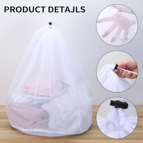 3 Pcs Drawstring Mesh Laundry Bags for Washing Machine Bags for Laundry Delicates Wash Bagss, Reusable Net Washing Bag for Delicates Clothes Socks Bra Underwear, 2 Small(30x40cm), 1 Large(50x60cm) — view 5