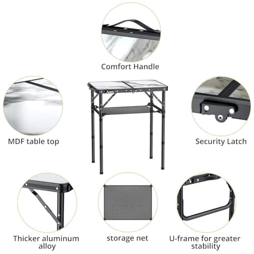 Anbte Folding Camping Table with Storage Net, 3 Adjustable Heights Aluminum Small Folding Table with Carry Handle, Lightweight, for Outdoor Indoor Travel Camping Picnic BBQ Beach, 58 cm x 40 cm — view 4