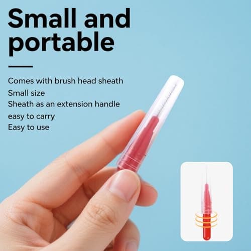 Interdental Brushes for Teeth and Gums, Ultra-Fine 0.5mm Floss Brushes, Home and Travel Oral Care Set (Red-50Pcs) — view 3