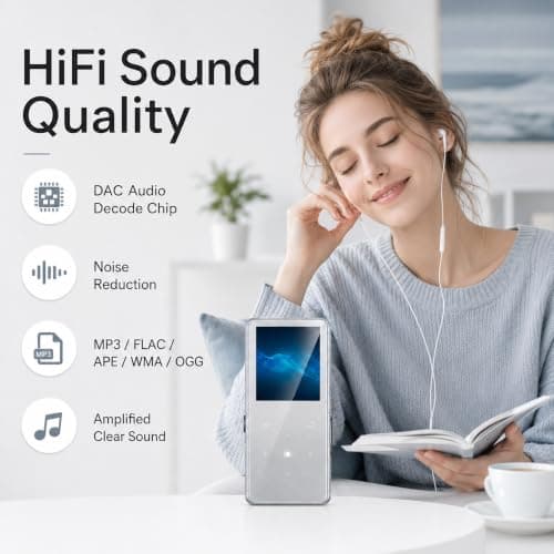 64GB MP3 Player with Bluetooth 5.2, AiMoonsa Music Player with Built-in HD Speaker， Matte Silver — view 2