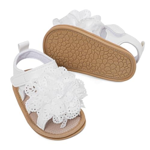 LACOFIA Baby Girls Sandals Infant Breathable Summer Flower Sandals First Walking Shoes with Anti-Slip Soft Sole White 12-18 Months — view 4