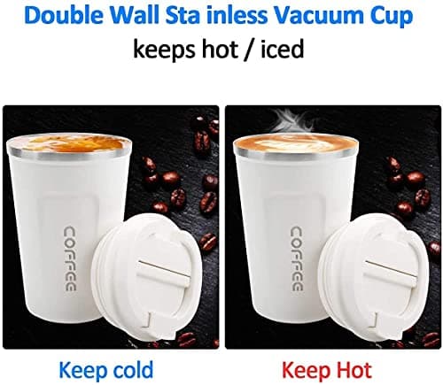 Insulated Coffee Cup, Senelux Double Walled Insulated Stainless Vacuum Coffee Travel Mug with Leakproof Flip for Keep Hot/Ice Coffee, Tea and Beer 18oz (510ml) Cream — view 5