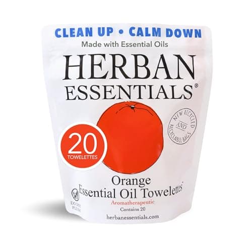 Herban Essentials Orange Wipes & Towelettes, Essential Oil, 20 Count