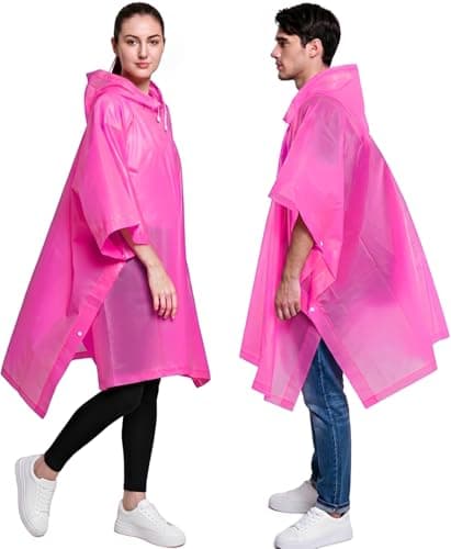 JITIFAZH Rain Poncho for Adults, 2‑Pack Reusable Waterproof Cape with Hood