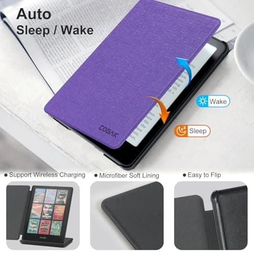CoBak Wireless Charge Converter Case for 7" Kindle Paperwhite 12th Gen 2024 and Kindle Colorsoft, Qi-Enabled, Compatible with iPhone MagSafe/PopSockets Grip/Anker Wireless Charging Pads, Purple Grain — view 5