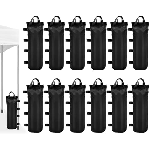 12 Pack Heavy Duty Gazebo Weights Sandbags, 800D Oxford Waterproof Tent Leg Weight Bags with 4 Secure Straps for Pop Up Gazebo, Marquee, Parasol and Market Stall (Empty) - 20 x 50 cm