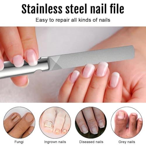 AUYAO 2Pcs Stainless Steel Nail File Professional Nail File, Double-Sided Buffing Nail Files Nail Trimmer with Non-Slip Handle, Tool for Unisex Nails Foot Hand Home Salon Travel — view 4