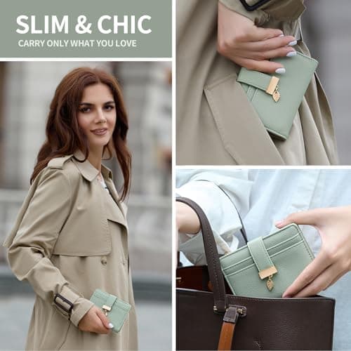 Pomelo Best Women's RFID Wallet - Vegan Leather Bi-fold Small Ladies Purse with Zipper Coin Pocket & ID Window - Leaf Charm Compact Wallet for Women — view 4